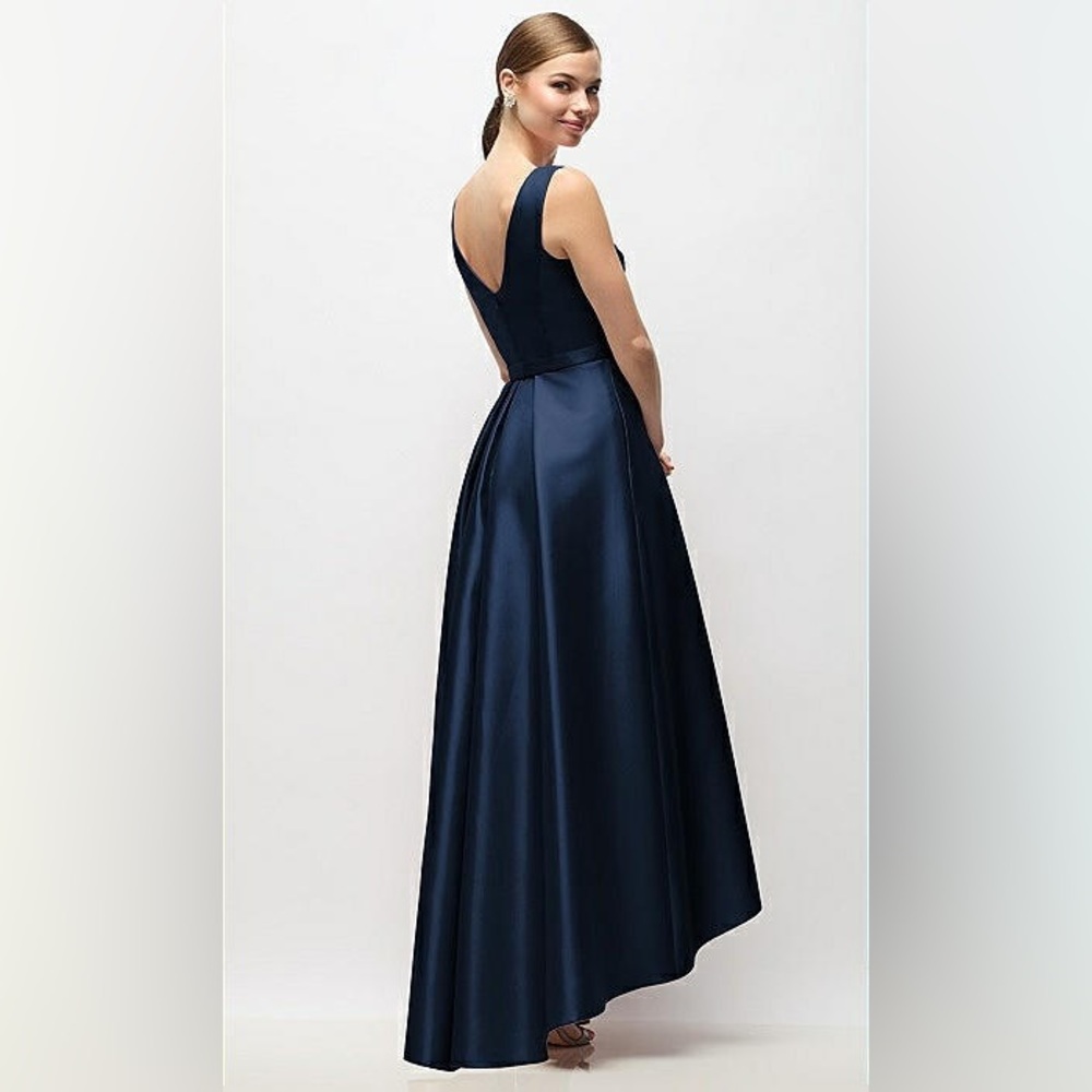 New Alfred Sung SLEEVELESS PLEATED SKIRT HIGH LOW DRESS WITH POCKETS MIDNIGHT - Picture 2 of 6